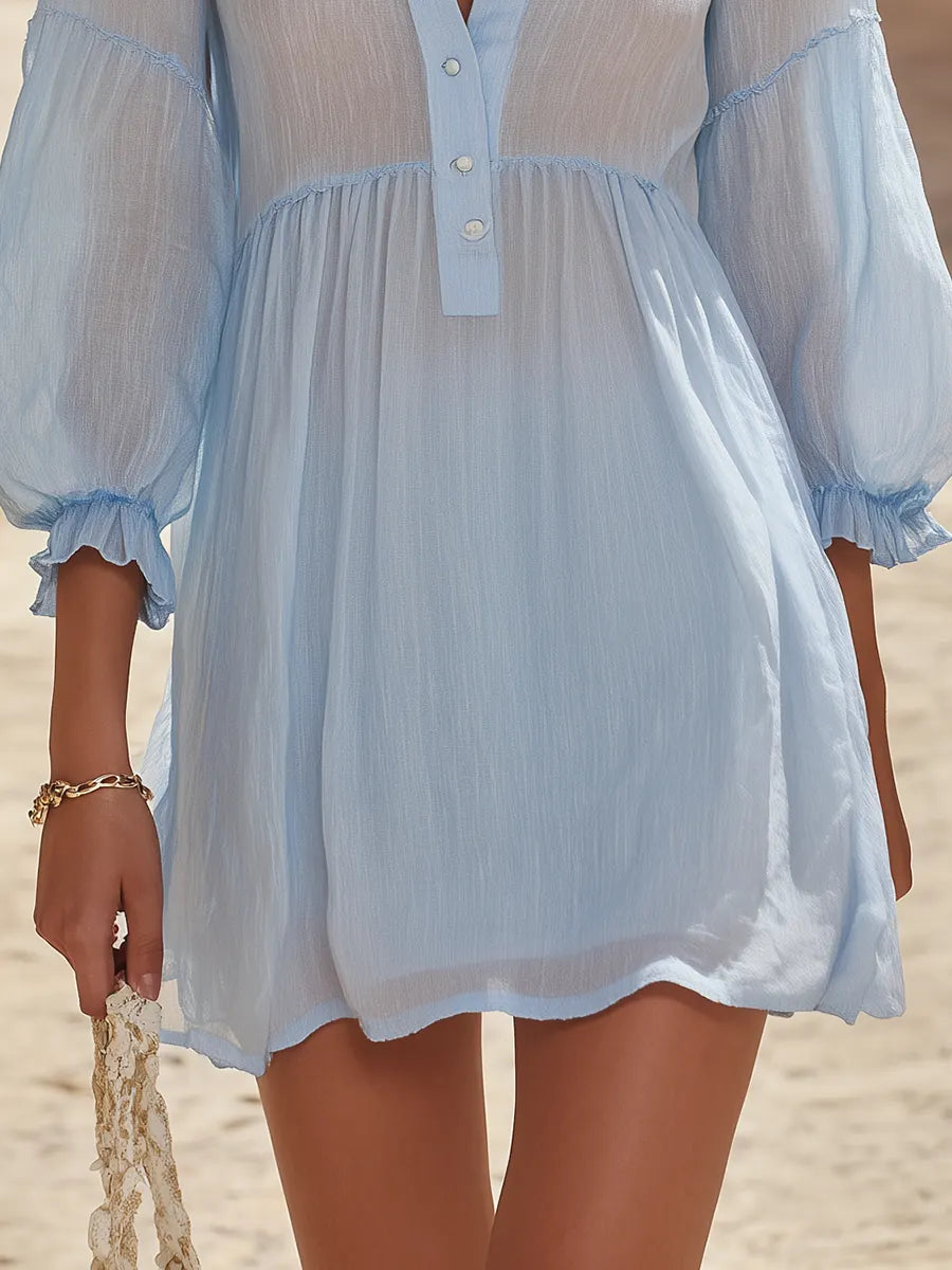 Elegant Vacation-style Embroidered Button-down Mini Dress