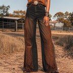 Women's Retro Distressed Western Gradient Printed Faux Denim Wide Leg Pants