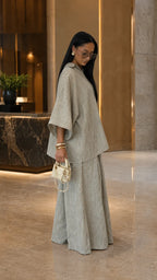 Textured Button-Up Cover-Up Set - Oversized Kimono Sleeve Top & Wide Leg Pants Co-ord