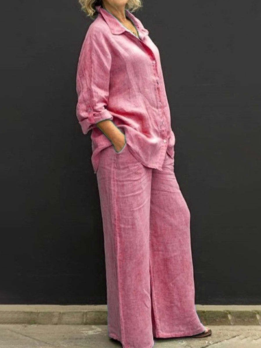 Women's Solid Color Loose Elegant Casual Shirt Suit