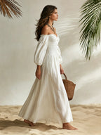 Resort-style Puff-sleeved Off-shoulder Maxi Dress