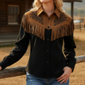 Women's Vintage Western Style Fringed Shirt With Embroidery