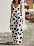 Vacation-style Square-neck Sleeveless Polka-dot Print Jumpsuit