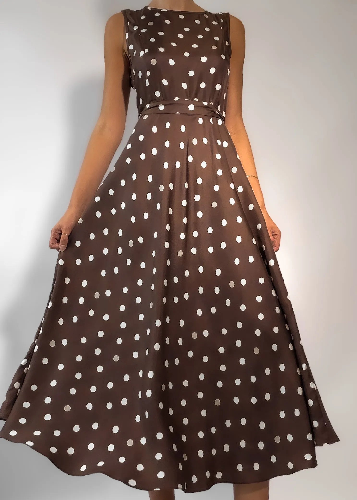Polo Silk Dress Chocolate Brown Polka Dot - PRE ORDER