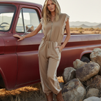 Spring Outfits Women's Vintage Desert Elegance: Hooded Jumpsuit With Lace Details