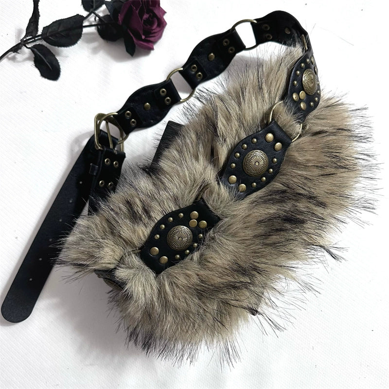 Retro American Style Personality Fur Patchwork Belt Fur Accessories Belt