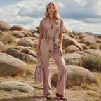 Spring Outfits Women's Vintage Bohemian Fringe Jumpsuit In Desert Landscape
