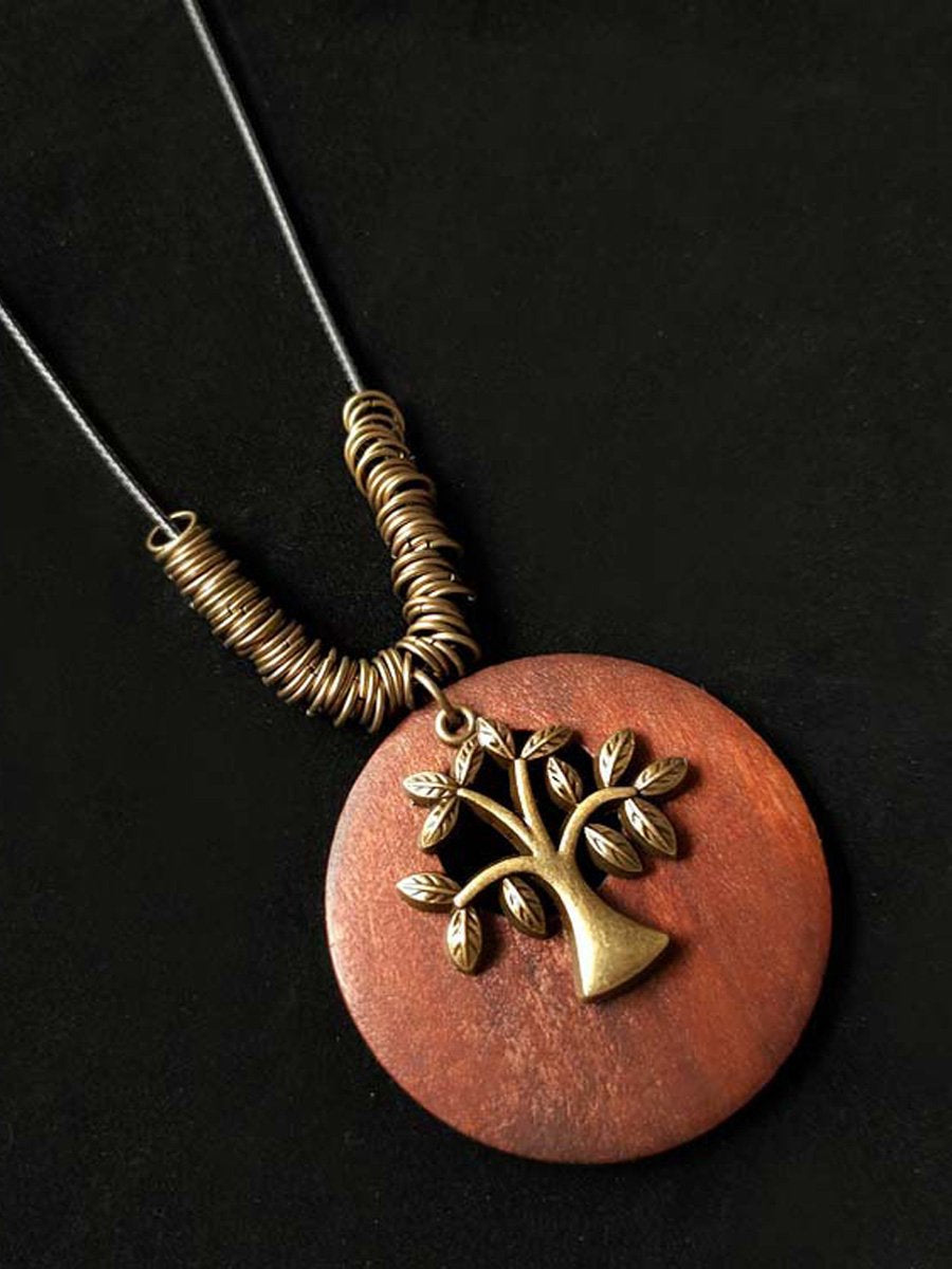 Women's Ethnic Style Wood And Alloy Long Chain Necklace