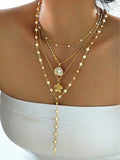 Vacation — Gold Pearl Layered Floral Pendant Necklace