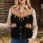 Women's Vintage Western Style Fringed Vest With Cowboy Hat