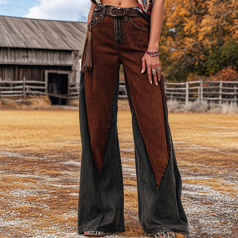 Women's Retro Western Graphic Print Printed Faux Denim Wide Leg Pants