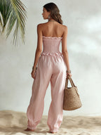 Resort-style Strapless Lettuce-edge Jumpsuit