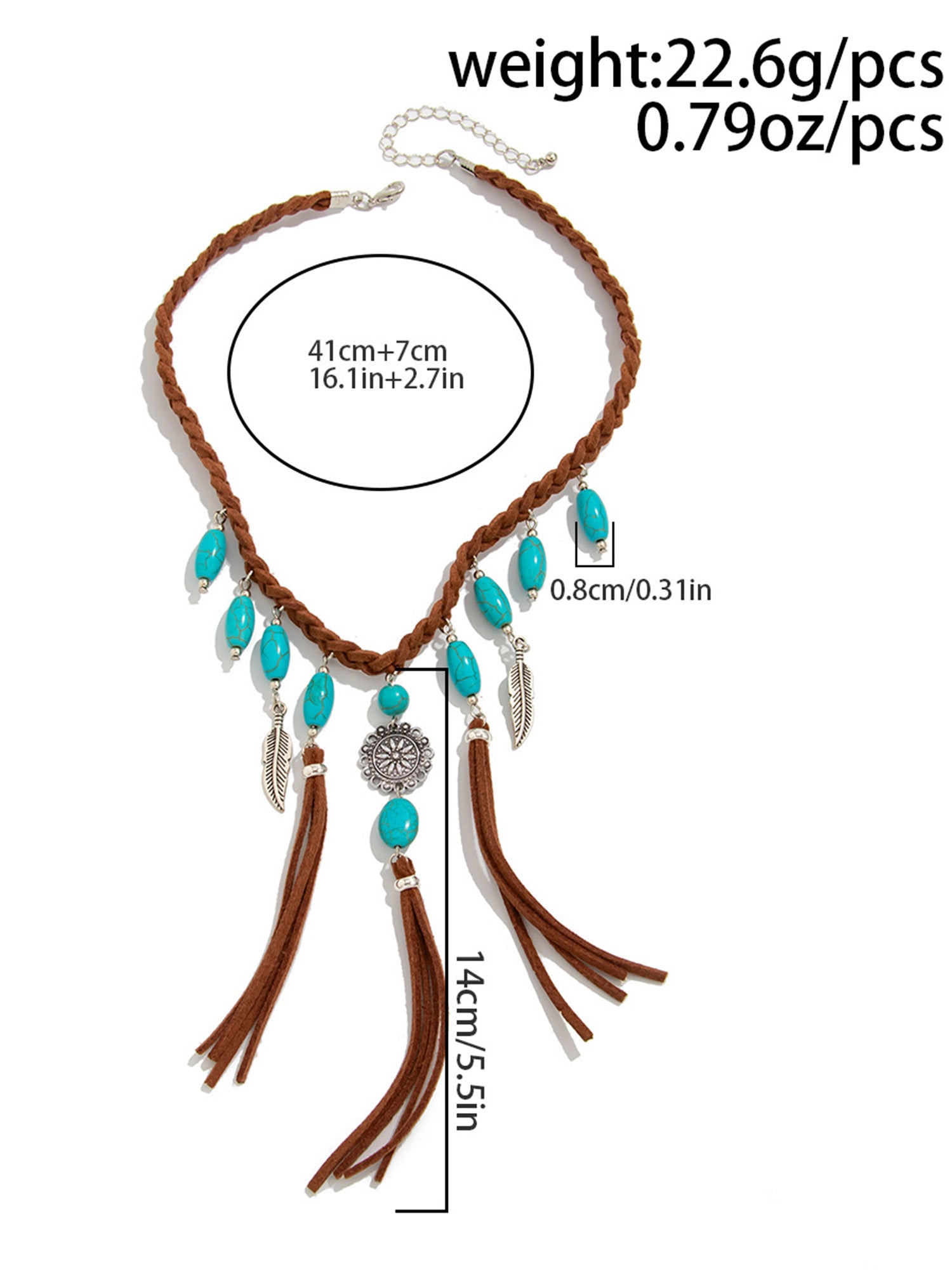 Ideal For Music Festivals Or Wilderness Shoots — Vintage Coffee Braided Leather & Turquoise Inlay Dynamic Feather Tassels Handcrafted Boho Chic Necklace