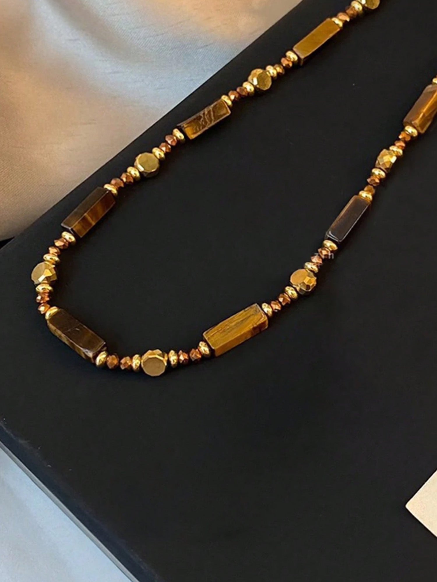 Festival Accessory — Golden Earth-Tone Stone Pendant Necklace