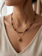 Festival Accessory — Golden Earth-Tone Stone Pendant Necklace