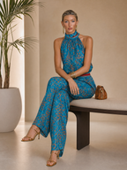 Retro-chic Leopard Print Chiffon Top And Wide-leg Pants Set