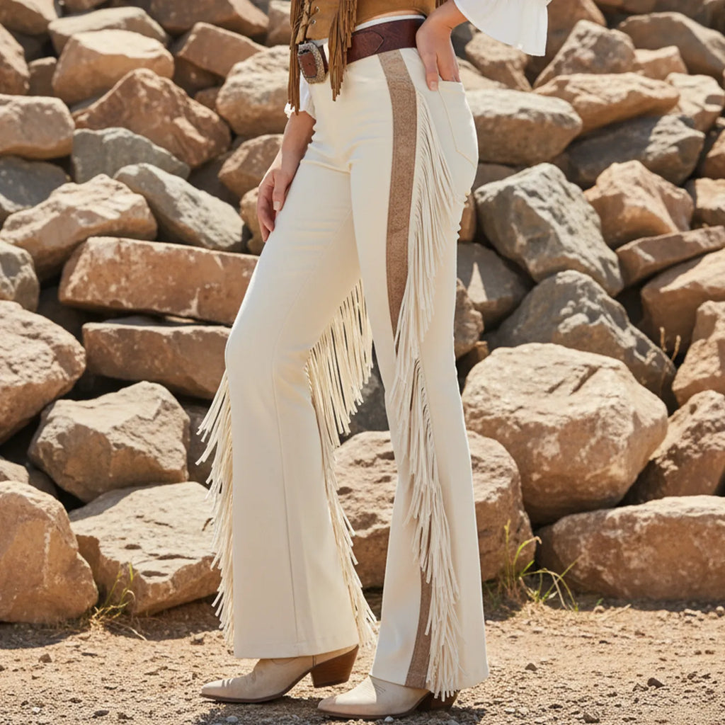 Women's Vintage Fringed Flare Jeans With Western Style