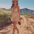 Western Spring Outfits Cotton Blend Floral Print Ruffle Strap Mini Dress Summer Boho Style Romper