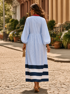 Retro-design Color-blocked Striped Midi Dress