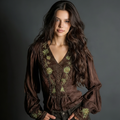 Cotton Linen Boho Patchwork Tunica Top For Women V-Neck Loose Flowy Summer Casual Shirt With Floral Print And Geometric