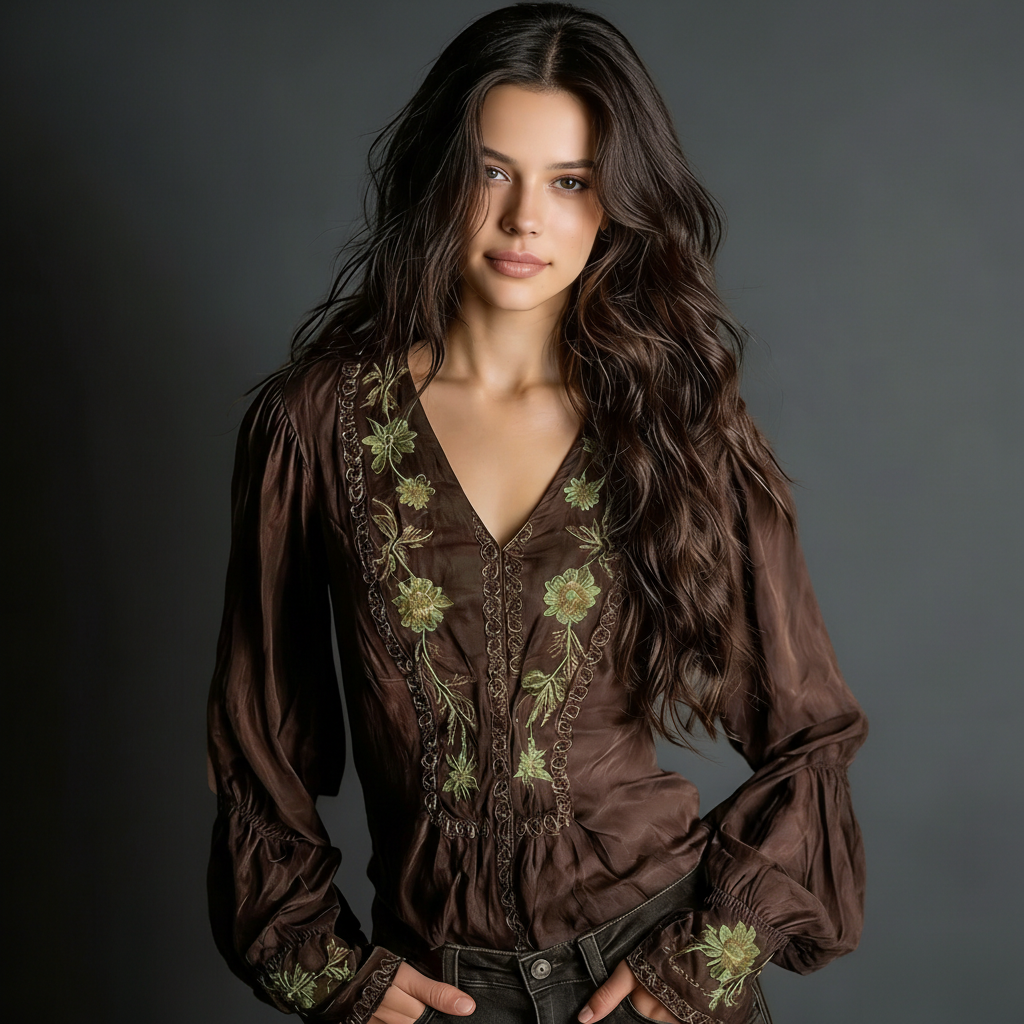 Cotton Linen Boho Patchwork Tunica Top For Women V-Neck Loose Flowy Summer Casual Shirt With Floral Print And Geometric
