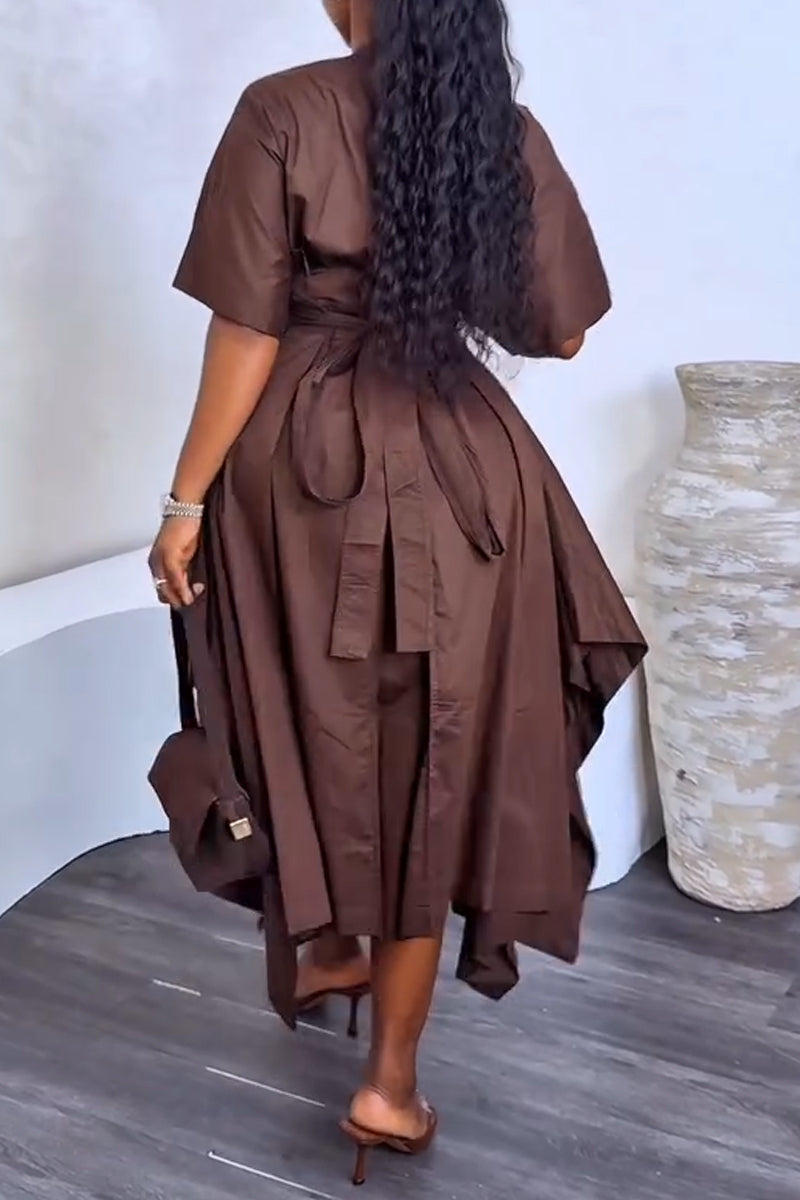 Women's V-neck Top+ Irregular Half Skirt Solid Color Elegant Casual Set