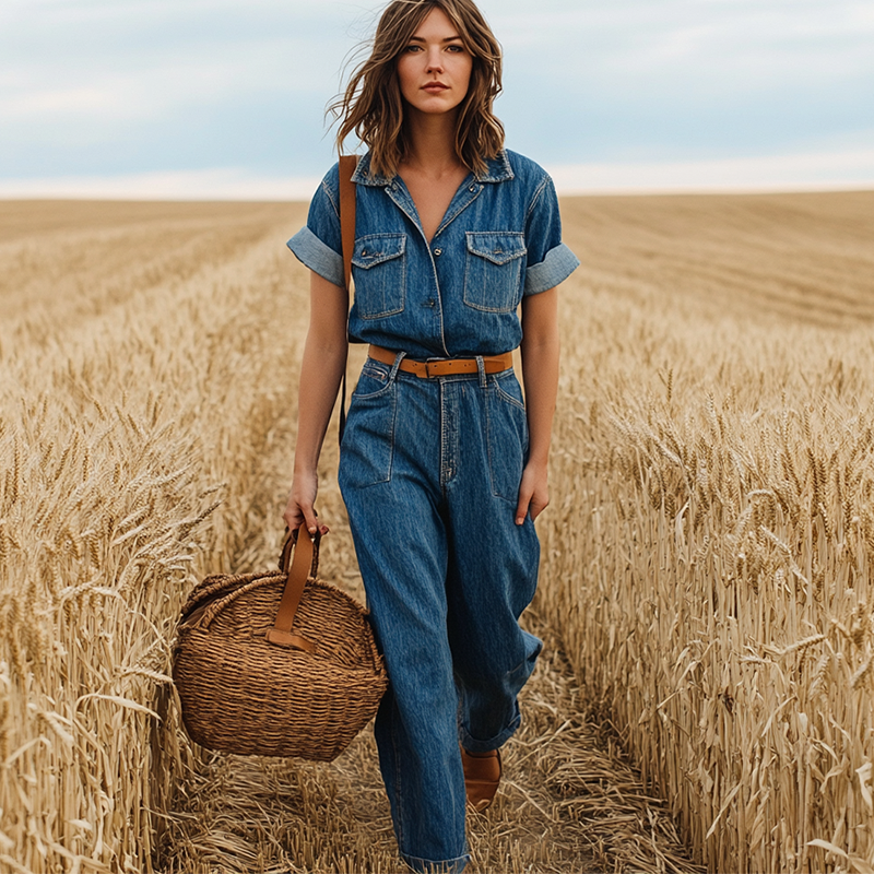 Women's Vintage Wide-Leg Denim Elegance Pants