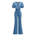 Light Blue 1970s Denim Puff Sleeve Cut-out Jumpsuit