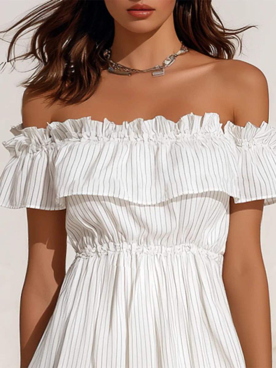 Vacation-style Off-shoulder Ruffled A-line Mini Dress