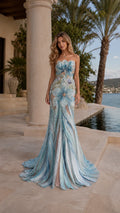 Strapless Floral Appliqué Mermaid Evening Gown