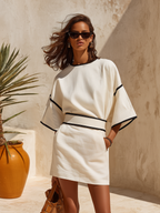 Retro-elegant Color-blocked Trim Mini Dress