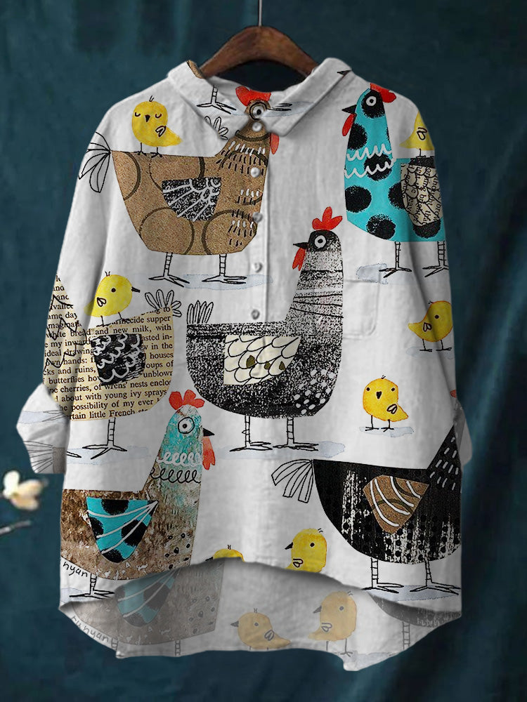 Damen-Shirt mit farbigem Küken-Print