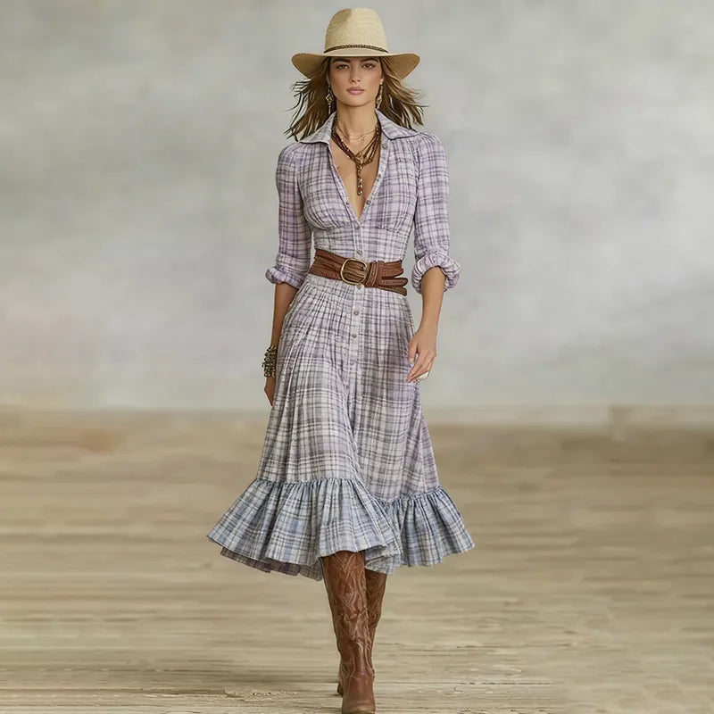 Women's Vintage Western Country Vintage Plaid Dress