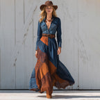 Elegant Plaid Patchwork Long-sleeved Dress