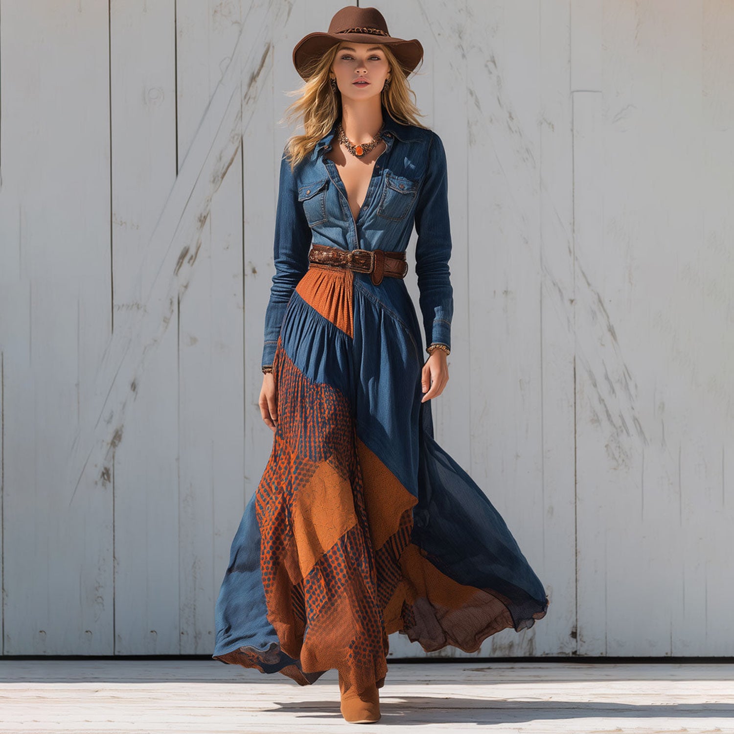 Elegant Plaid Patchwork Long-sleeved Dress