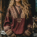 Linen Bohemian Embroidered Top Women's Loose Long Sleeve Peasant Blouse Ethnic Vintage Style Summer Casual Shirt