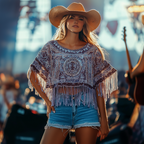 Women's Boho Fringe Poncho Top