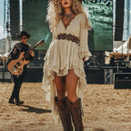 Music Festival Rock Rave Party Tie-Dye Ruffle Floral Fringed Lace Vintage Dress