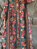 Women's Elegant Geometric Floral Shirt Style Cotton and Linen Dress