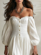 Resort-style Puff-sleeved Off-shoulder Maxi Dress