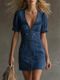 Cowgirl Outfits Elegant Western-Style Fringed Faux Suede Mini Dress