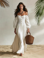 Resort-style Puff-sleeved Off-shoulder Maxi Dress