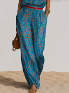 Retro-chic Leopard Print Chiffon Top And Wide-leg Pants Set