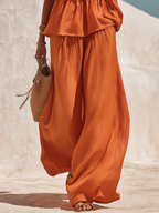 Retro Bohemian Layered Ruffled Tank Top And Wide-Leg Pants Set
