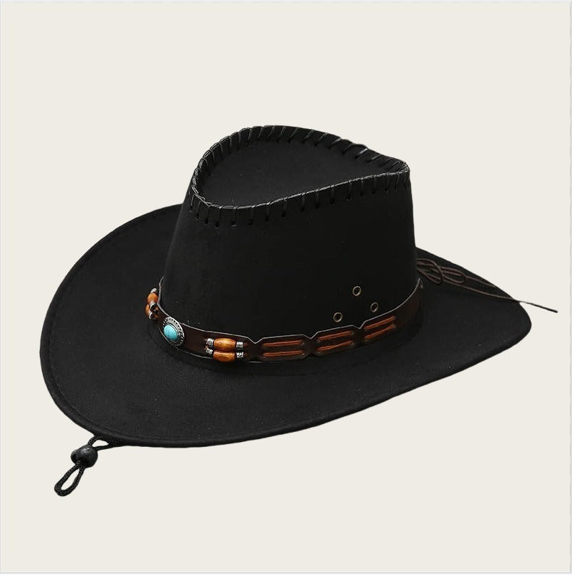Women's Vintage Stylish Western Cowboy Hat With Adjustable Chin Strap For Outdoor Adventures