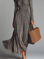 Boho Off-the-shoulder Striped A-line Pleated Maxi Dress