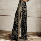 Women's Retro Western Country Ethnic Printed Faux Denim Wide Leg Pants