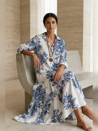 Bohemian Blue Floral Button-down Maxi Dress