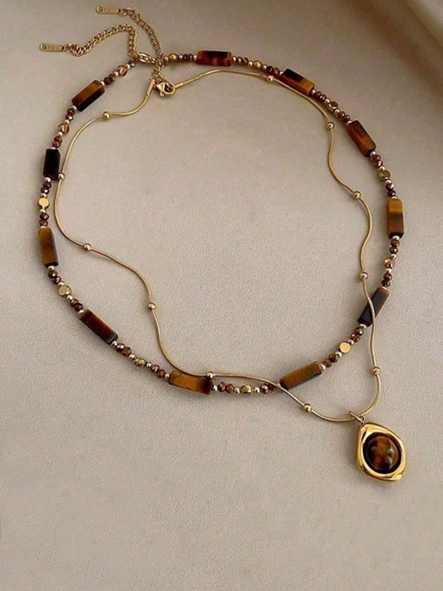 Festival Accessory — Golden Earth-Tone Stone Pendant Necklace