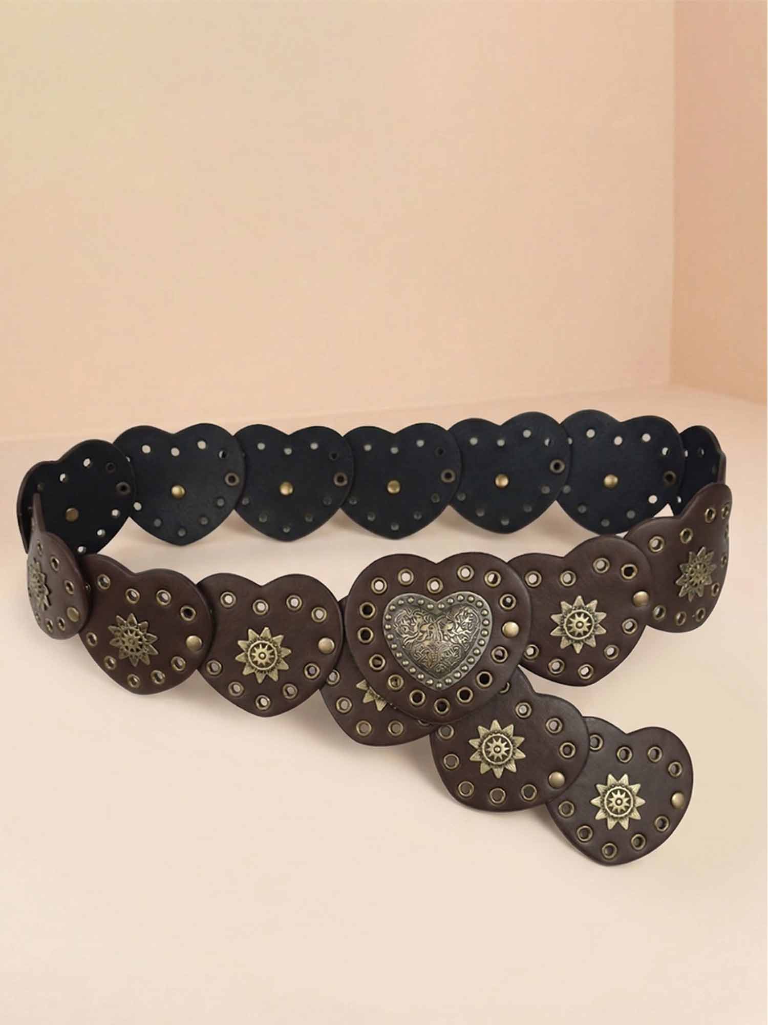 Perfect for a Desert Getaway — Coffee Brown Heart-Shaped Carved Western Waist Belt